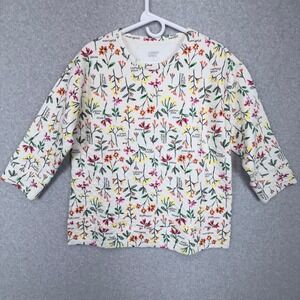 Lands' End Quilted Sweatshirt Women Small White Floral Cottagecore Botanical